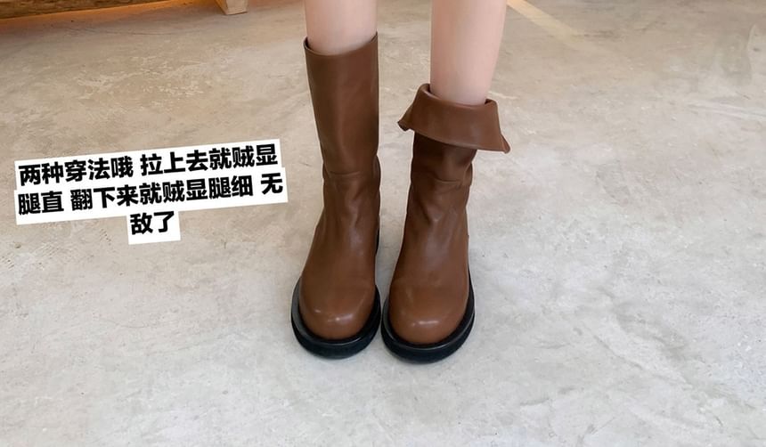 Platform Genuine Mid-Calf Boots Leather Plain