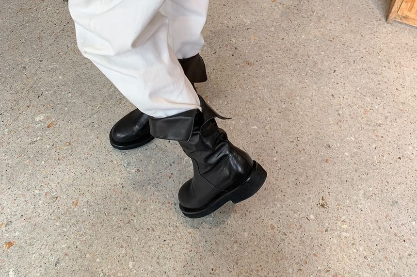 Platform Genuine Mid-Calf Boots Leather Plain