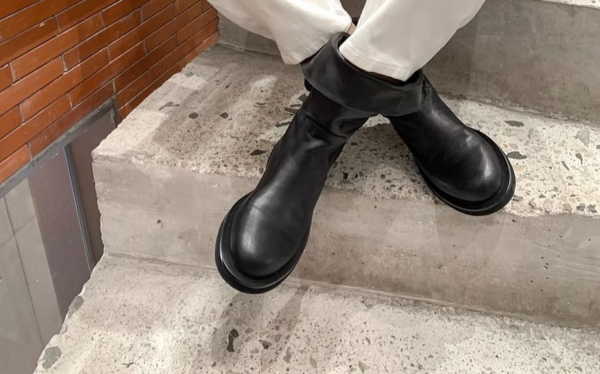 Platform Genuine Mid-Calf Boots Leather Plain