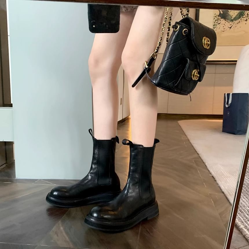 Genuine Platform Boots Chelsea Short Plain Leather