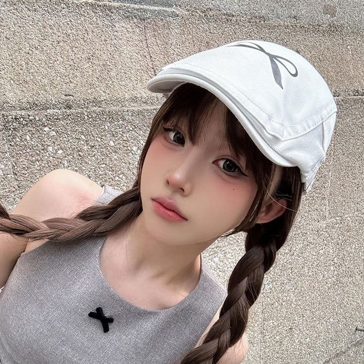 Cap Newsboy Print Bow