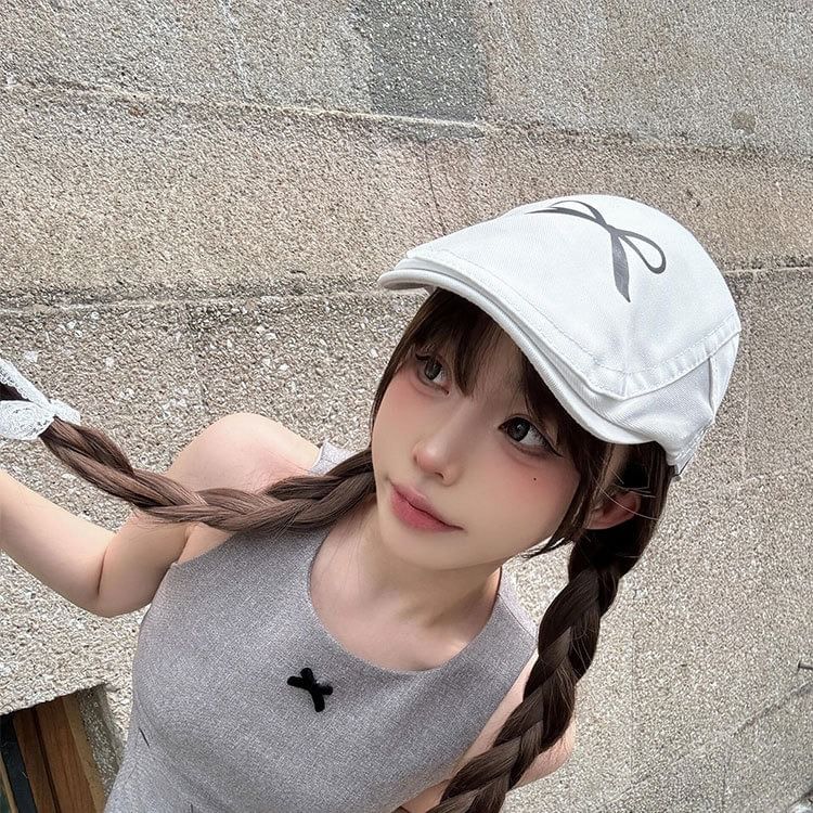 Cap Newsboy Print Bow