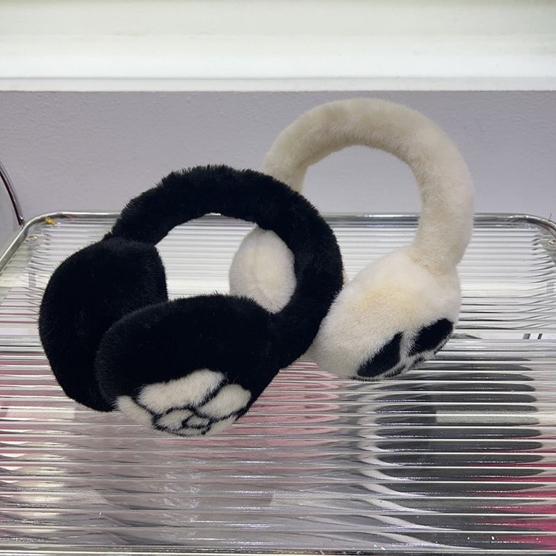 Floral Set Muffs Fluffy Print / Scarf Ear Bow