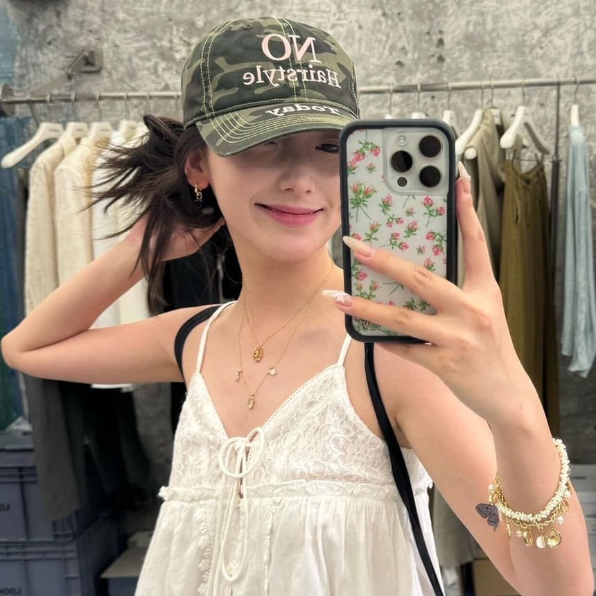 Letter Print Baseball Embroidered Cap Camo