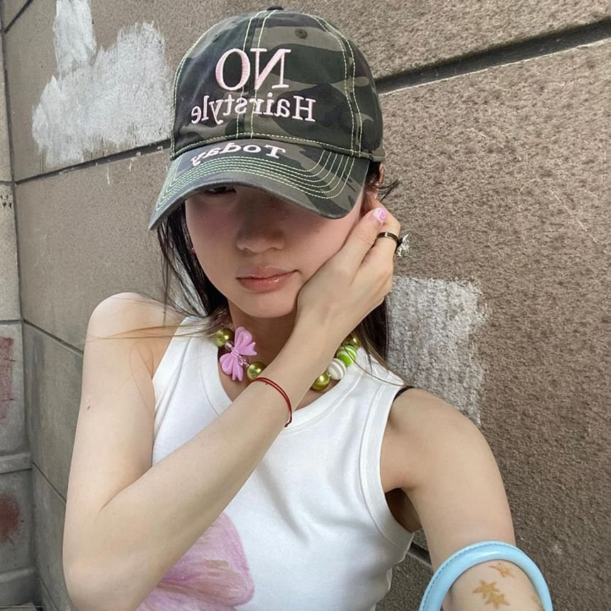 Letter Print Baseball Embroidered Cap Camo