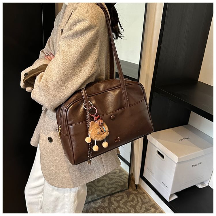 Lettering Charm Set Bag Faux Tote / Leather