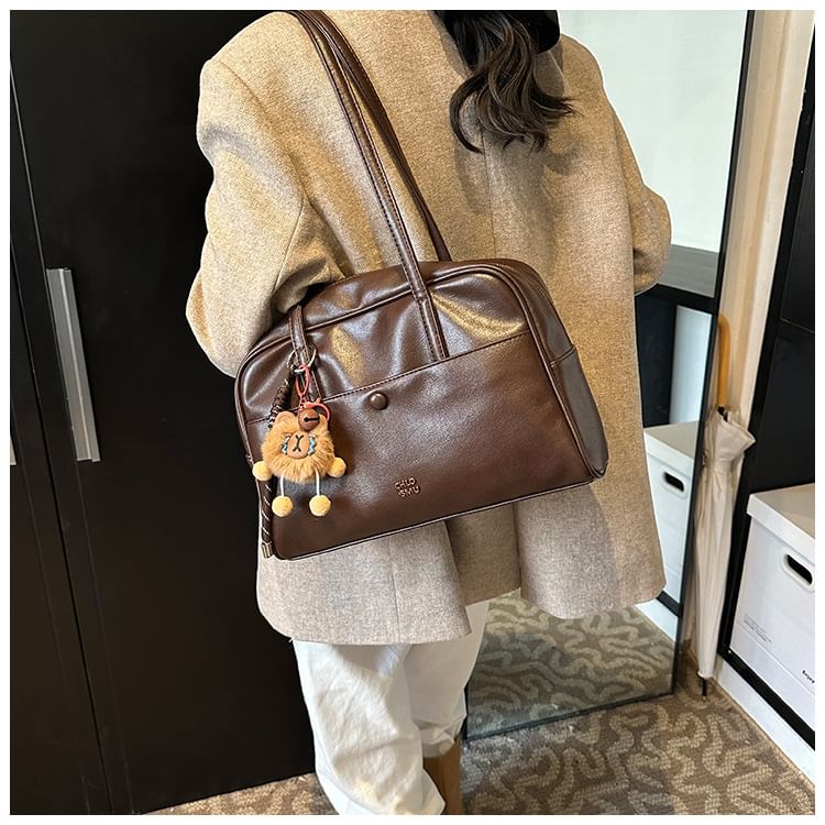 Lettering Charm Set Bag Faux Tote / Leather