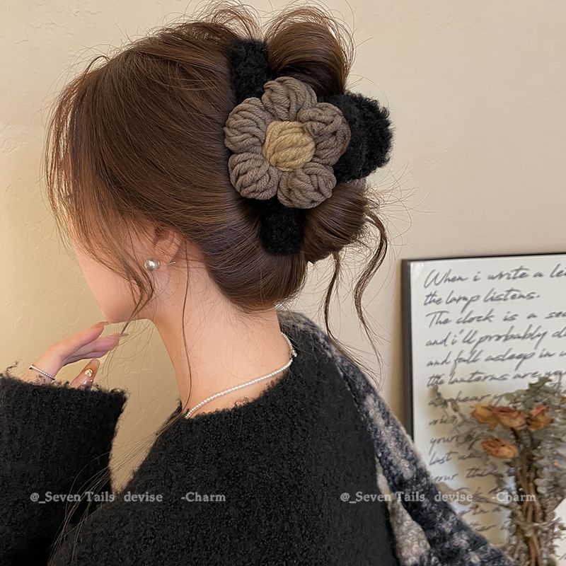 Floral Yarn Chenille Hair Claw Clip