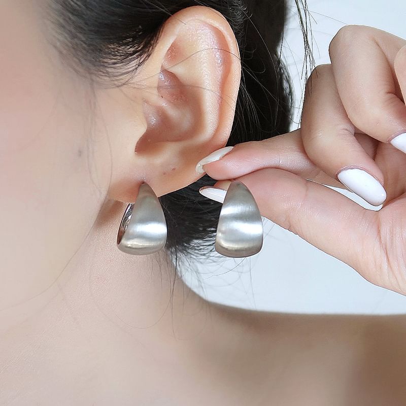 Silver Metallic Thick Hoop Earring Sterling