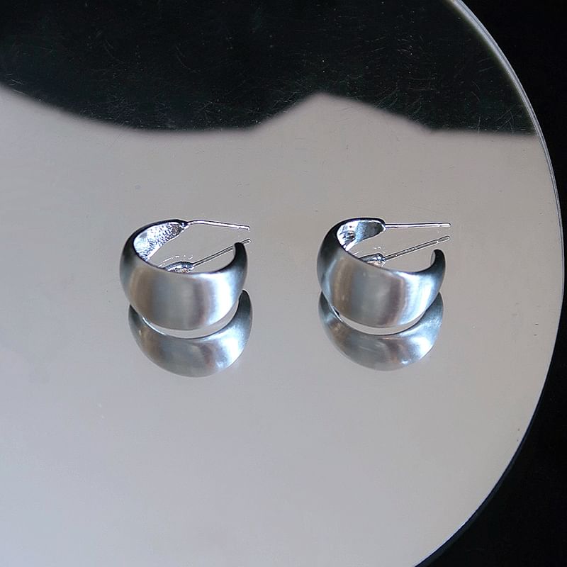 Silver Metallic Thick Hoop Earring Sterling