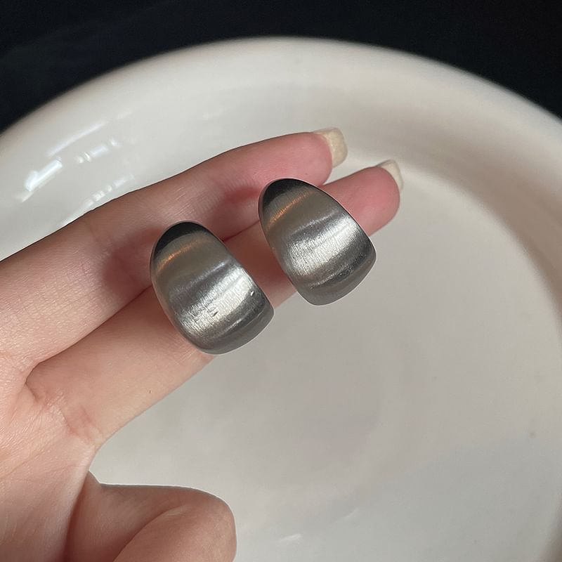 Silver Metallic Thick Hoop Earring Sterling