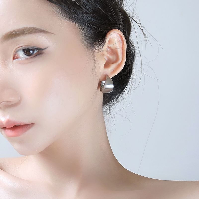 Silver Metallic Thick Hoop Earring Sterling