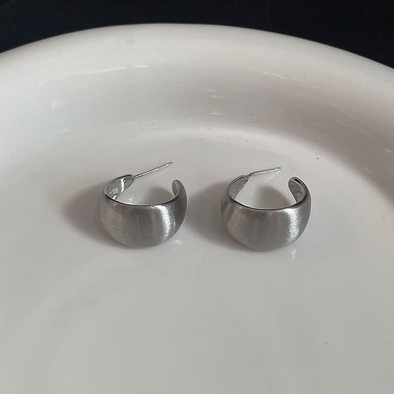 Silver Metallic Thick Hoop Earring Sterling