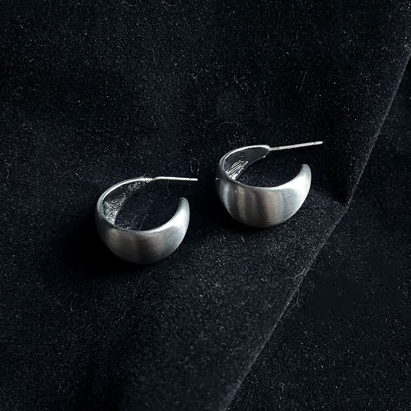 Silver Metallic Thick Hoop Earring Sterling