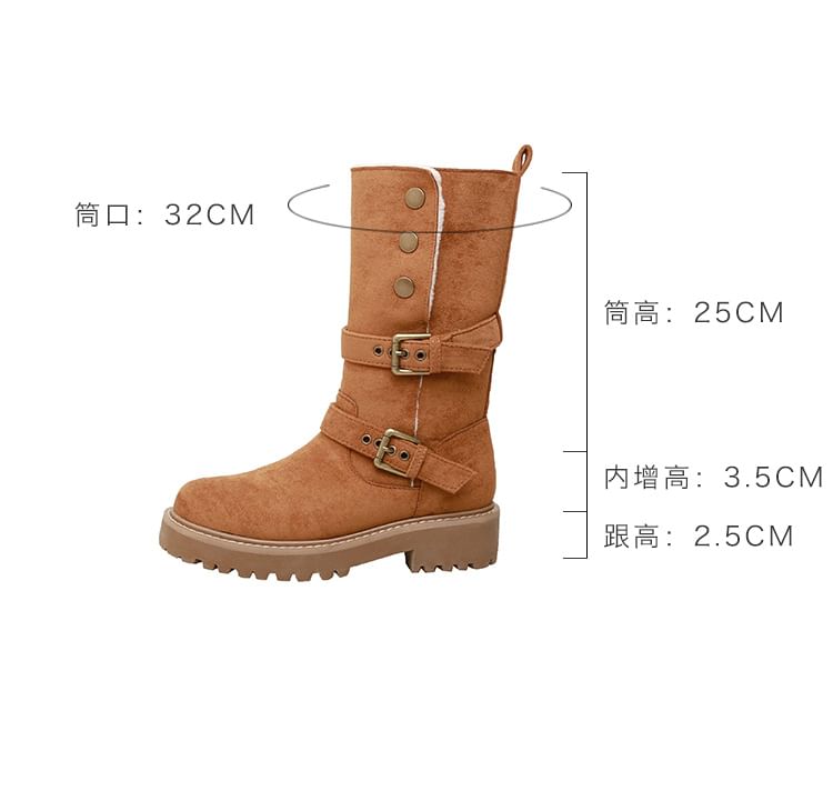 Button Buckled Calf Boots Platform Mid