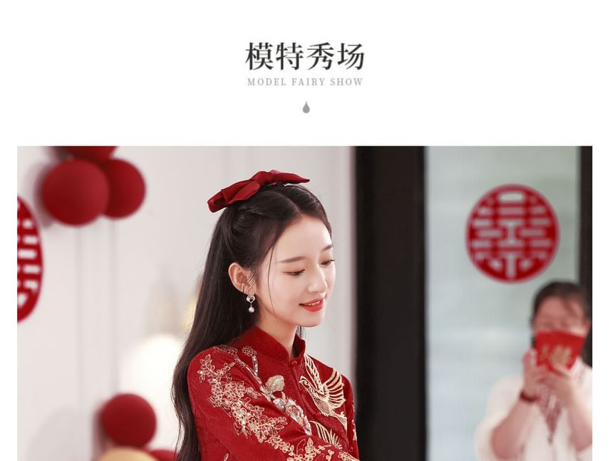 Sleeve Long Embroidered Dress Wedding Cheongsam