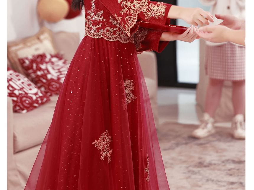 Sleeve Long Embroidered Dress Wedding Cheongsam