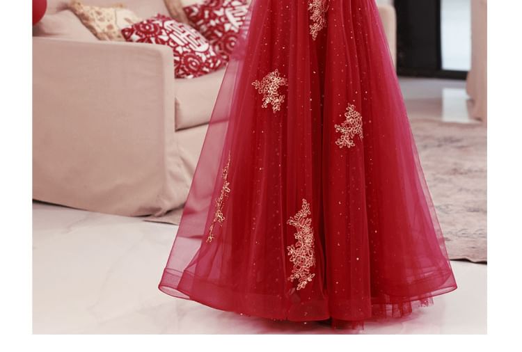 Sleeve Long Embroidered Dress Wedding Cheongsam