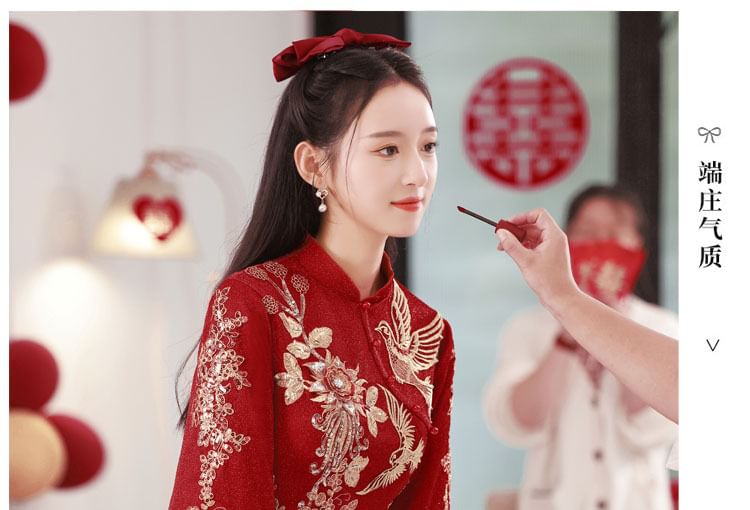 Sleeve Long Embroidered Dress Wedding Cheongsam