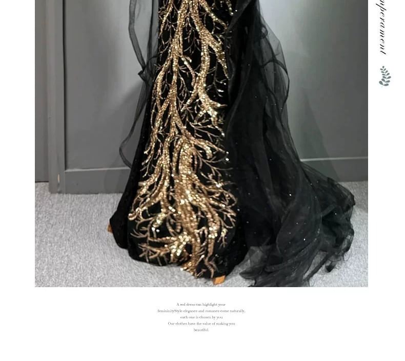 Maxi Halter Sleeveless Gown Evening Embroidered Neck Sequined