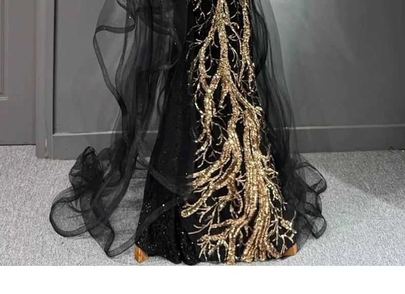 Maxi Halter Sleeveless Gown Evening Embroidered Neck Sequined