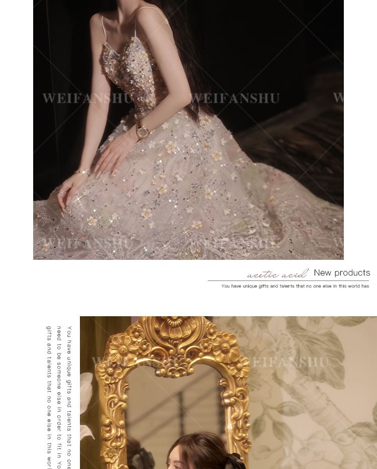 Gown Embroidered Evening A-Line Designs) Floral (Various Sequin