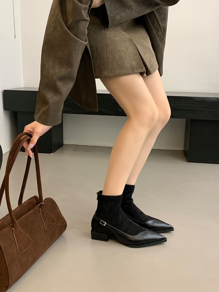 Short Pointed Heel Low Boots Toe