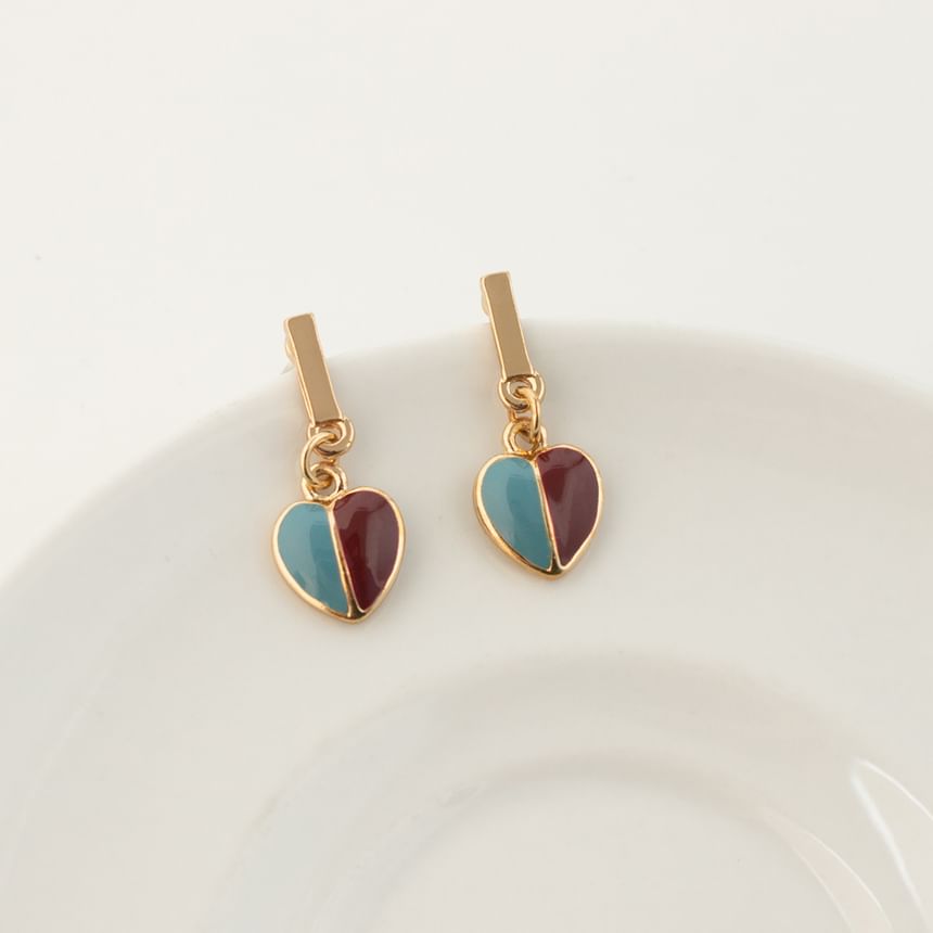 Earring Drop Heart Alloy Glaze