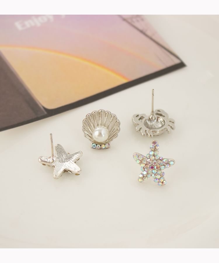 Stud Pearl / Shell Crab Starfish Faux Earring Rhinestone Alloy
