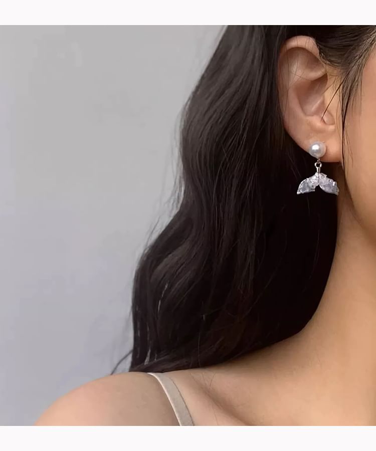 Pearl Mermaid Alloy Crystal Earring Tail Drop Faux