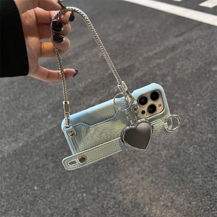 Faux Heart Phone Mirror Case Leather