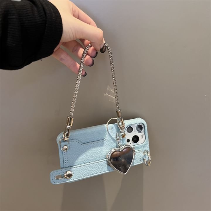 Faux Heart Phone Mirror Case Leather