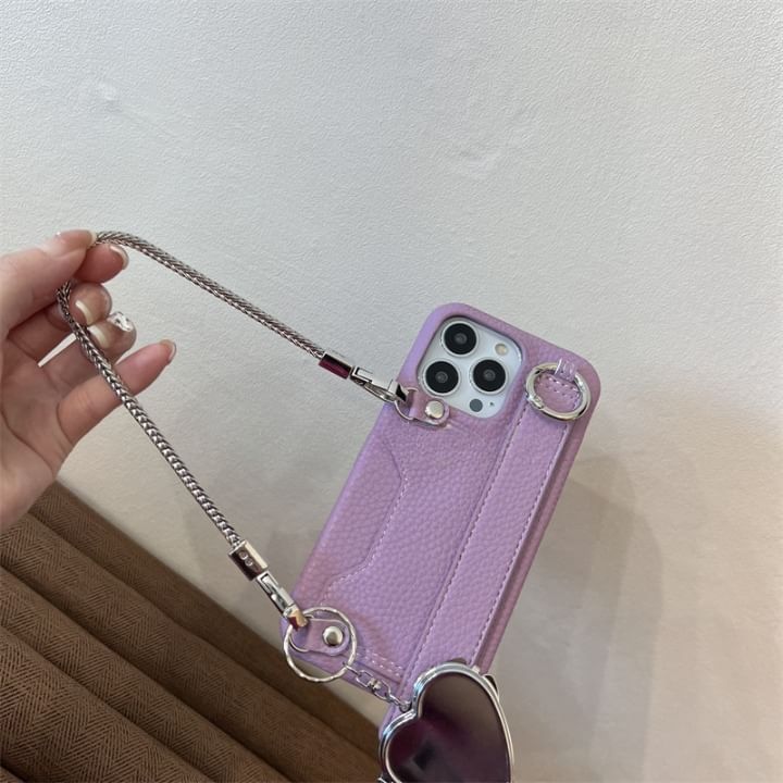 Faux Heart Phone Mirror Case Leather