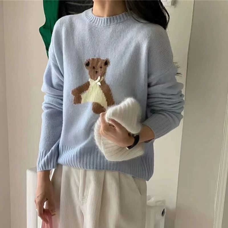 Sweater Crewneck Embroidery Bear