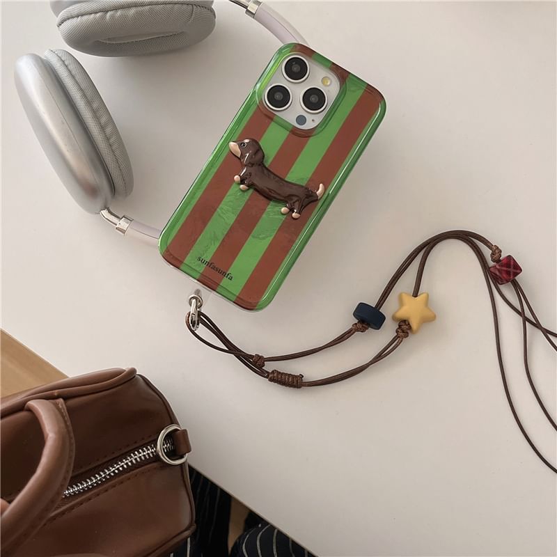 Dog Striped Phone Case / Cord Lanyard / Set - iPhone 16 Pro Max / 16 Pro / 16 Plus / 16 / 15 Pro Max / 15 Pro / 15 Plus / 15 / 14 Pro Max / 14 Pro / 14 Plus / 14 / 13 Pro Max / 13 Pro / 13 / 13 Mini