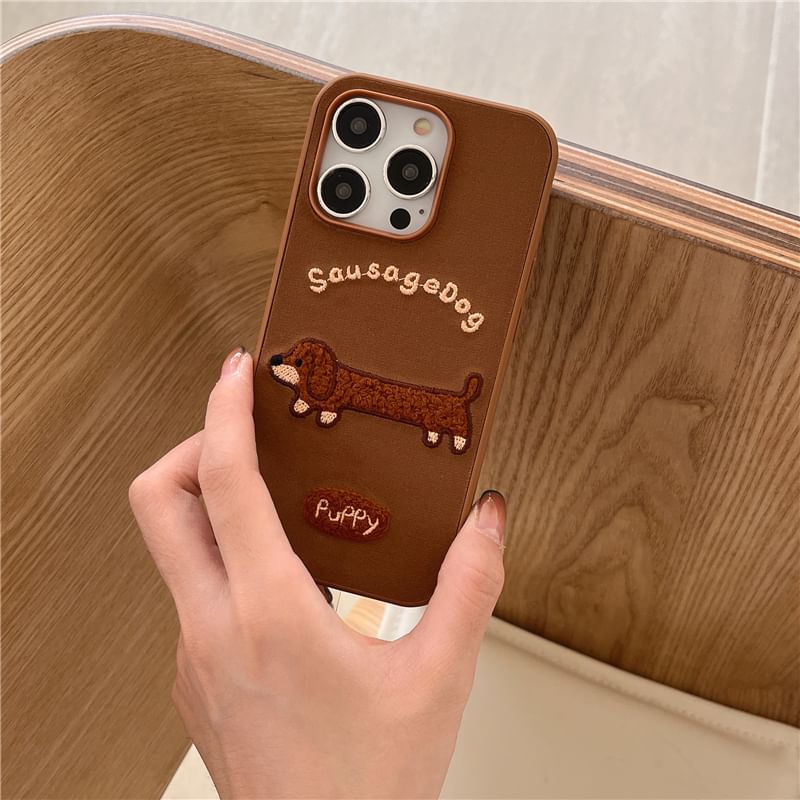 Dog Embroidered Phone Case / Strap / Set - iPhone 16 Pro Max / 16 Pro / 16 Plus / 16 / 15 Pro Max / 15 Pro / 15 Plus / 15 / 14 Pro Max / 14 Pro / 14 Plus / 14 / 13 Pro Max / 13 Pro / 13 / 13 Mini