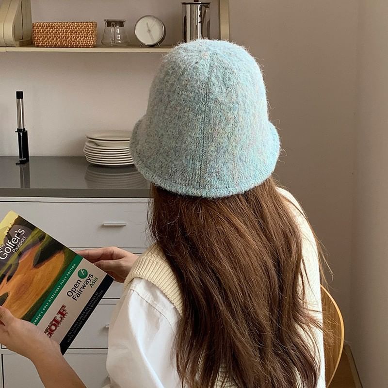 Hat Bucket Plain Fuzzy Knit