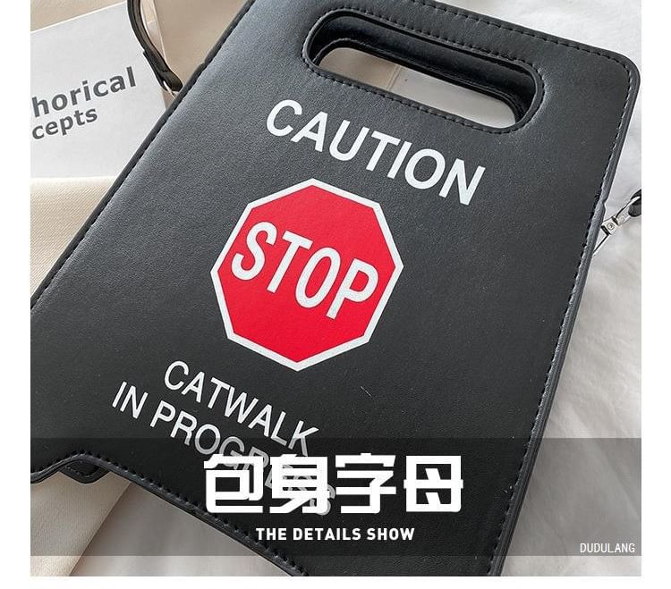 Lettering Leather Crossbody Bag Faux