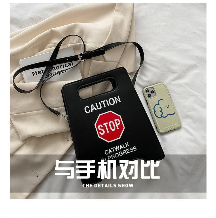 Lettering Leather Crossbody Bag Faux