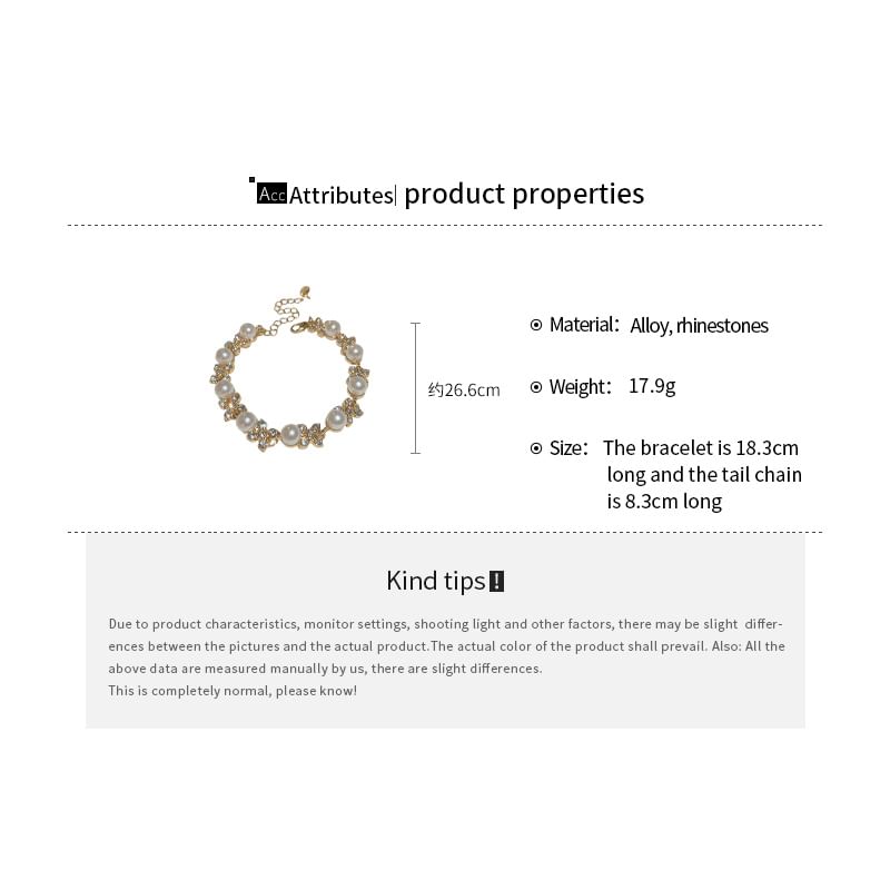 Pearl Faux Earring Bracelet / Drop Necklace Floral Rhinestone Hook