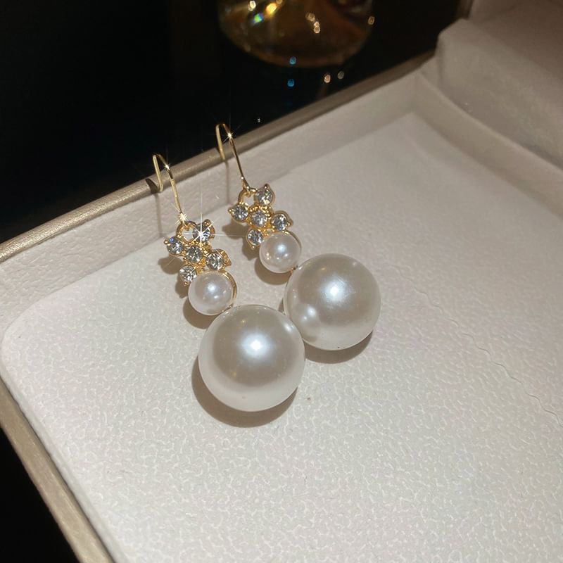 Pearl Faux Earring Bracelet / Drop Necklace Floral Rhinestone Hook