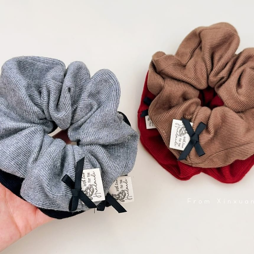 Bow Accent Plain Corduroy Scrunchie