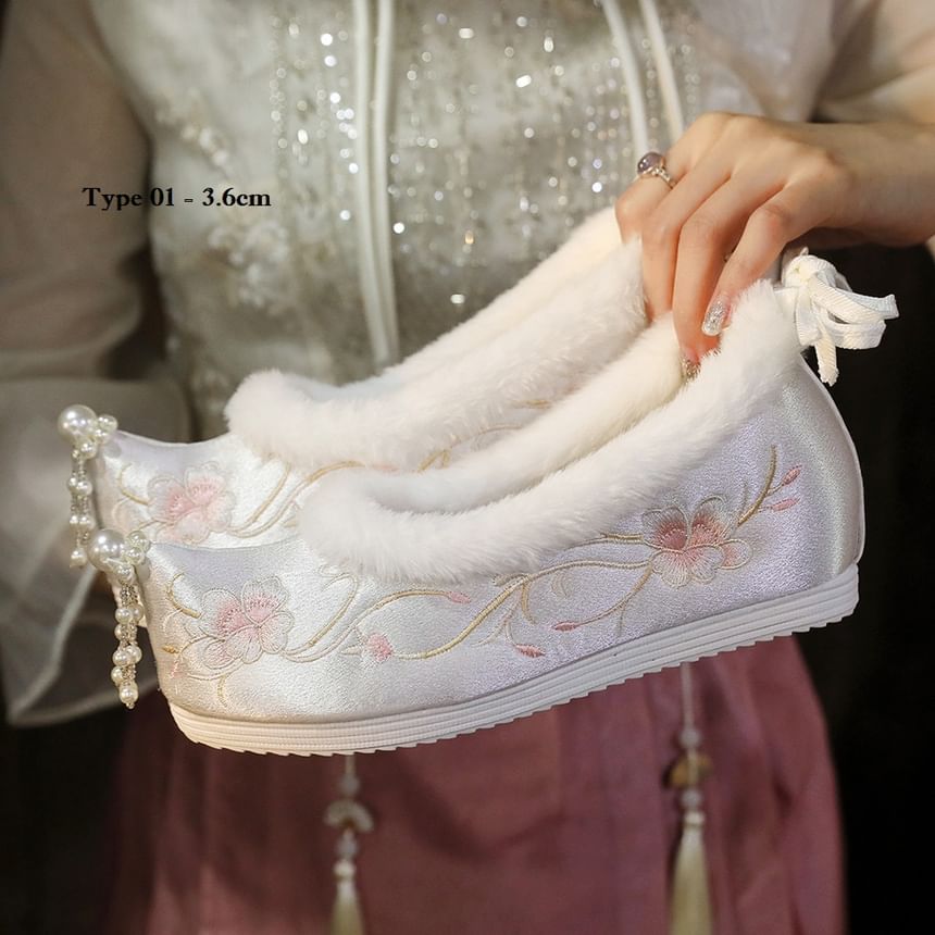 (Various Pumps Wedge Hidden Heel Fleece-Lined Beaded Designs) Embroidered