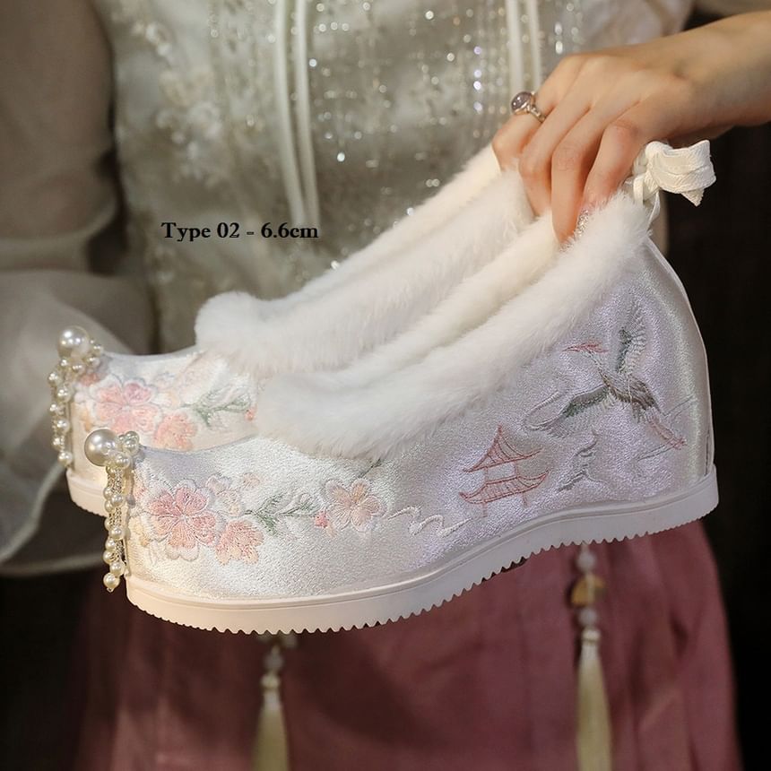 (Various Pumps Wedge Hidden Heel Fleece-Lined Beaded Designs) Embroidered