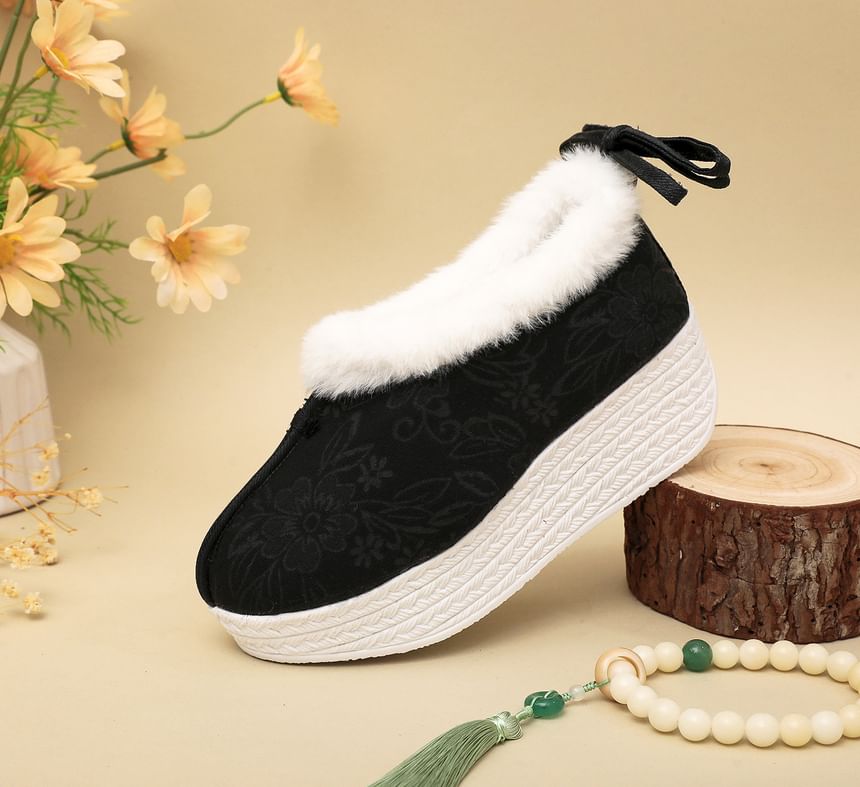 Fleece-Lined Pumps Wedge Platform Bow Heel