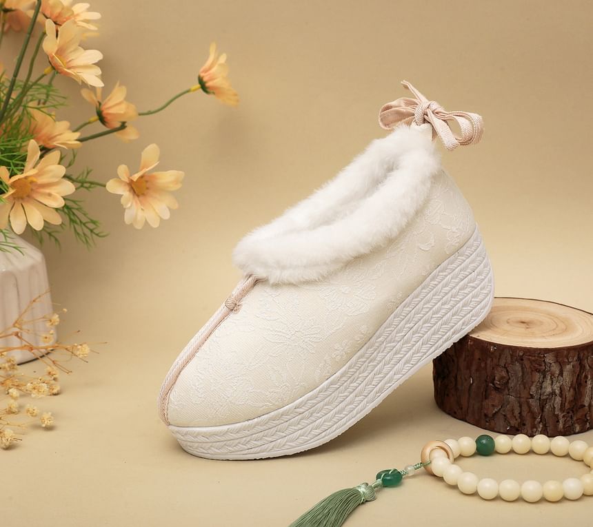 Fleece-Lined Pumps Wedge Platform Bow Heel