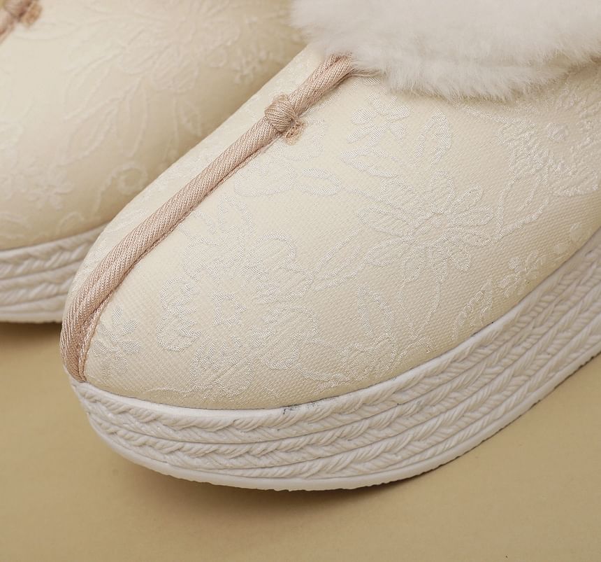 Fleece-Lined Pumps Wedge Platform Bow Heel