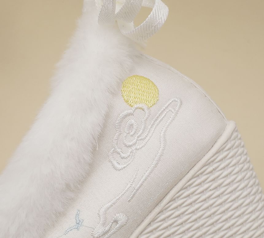 Heel Wedge Pumps Embroidered Fleece-Lined