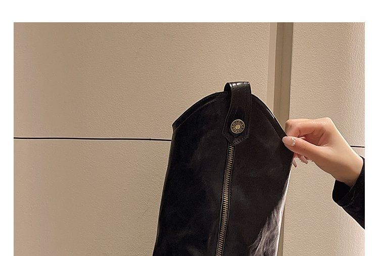 Zip Boots High Buckled Panel Knee Platform