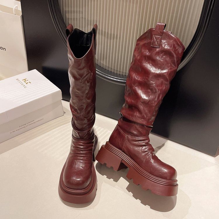 Knee High Ruched Boots Platform